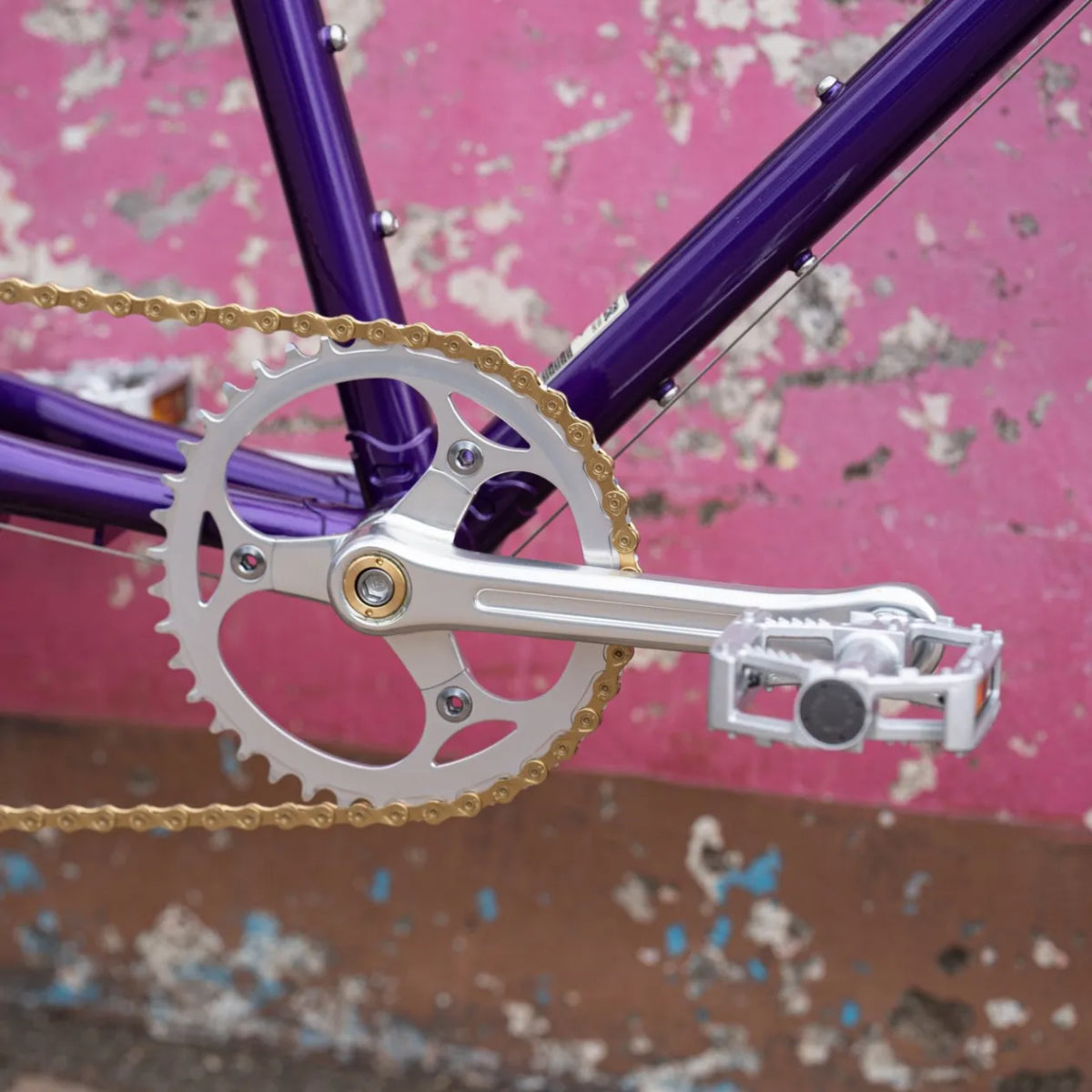 YMC crank set BLUE LUG クランク ブルーラグ クランクセット ナローワイド チェーンリング クロモリ クランク シングルスピード クランク フロントシングル カスタム 3アーム クランク