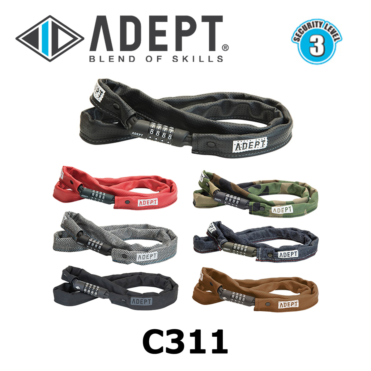 ADEPT C311 ダイヤル式チェーンロック 1100mm