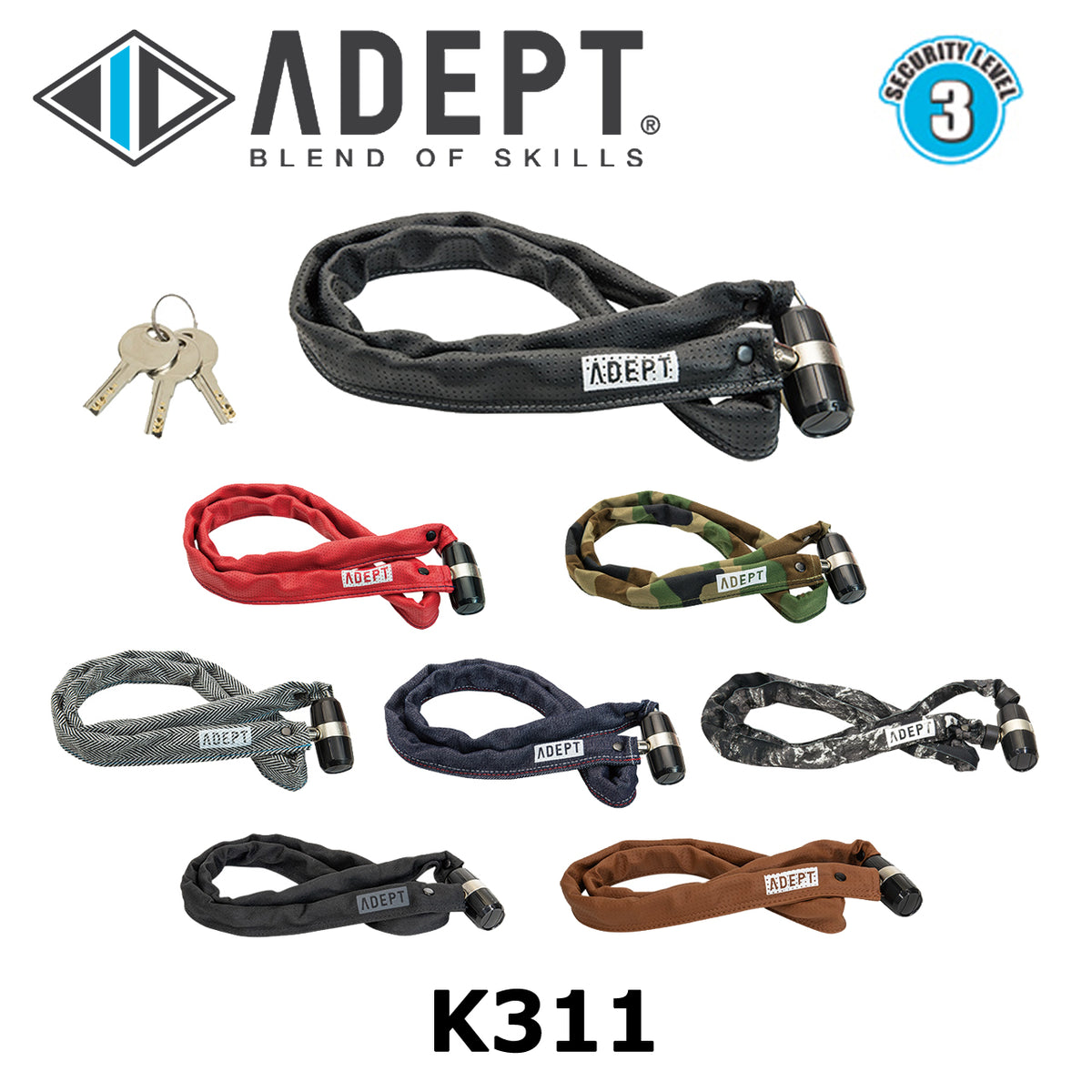 ADEPT K311 キー式チェーンロック 1100mm